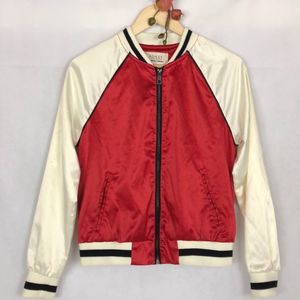 ASHLEY BY 26 INTERNATIONAL Red & White Satin Bomber Jacket Baseball Jacket